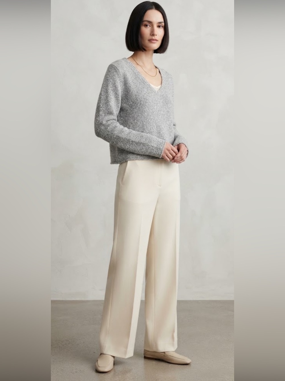 Eileen Fisher 100% Silk Woven V Neck Sweater